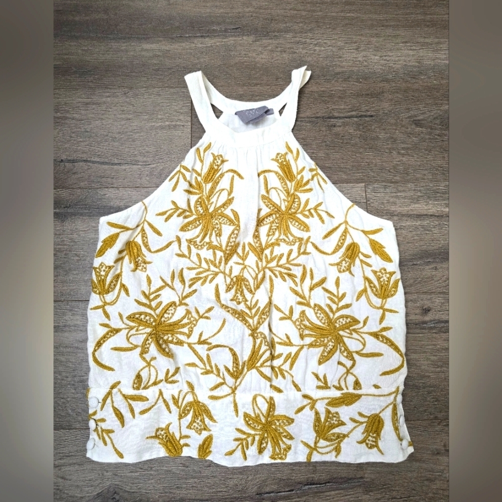 Vanessa Virgina Anthrpologie Halter Top Linen Embroidered Lined Layering Boho
